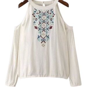 C. Wonder Cream Long Sleeve Embellished Blouse